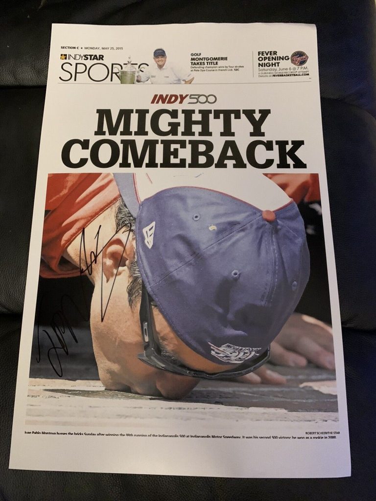 JUAN MONTOYA SIGNED 11 X 17 POSTER INDIANAPOLIS INDY 500 NEWSPAPER PRINT 2000
 COLLECTIBLE MEMORABILIA