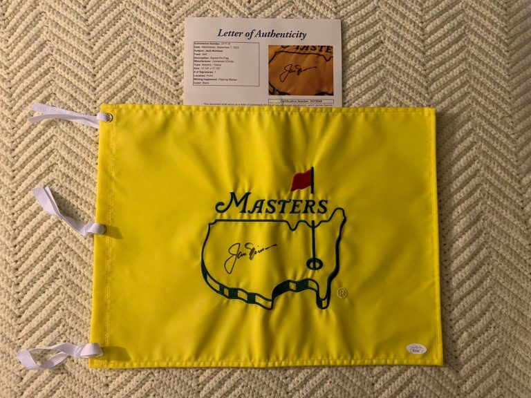 JACK NICKLAUS SIGNED UNDATED MASTERS GOLF FLAG AUGUSTA JSA AUTHENTICATED LOA COA
 COLLECTIBLE MEMORABILIA