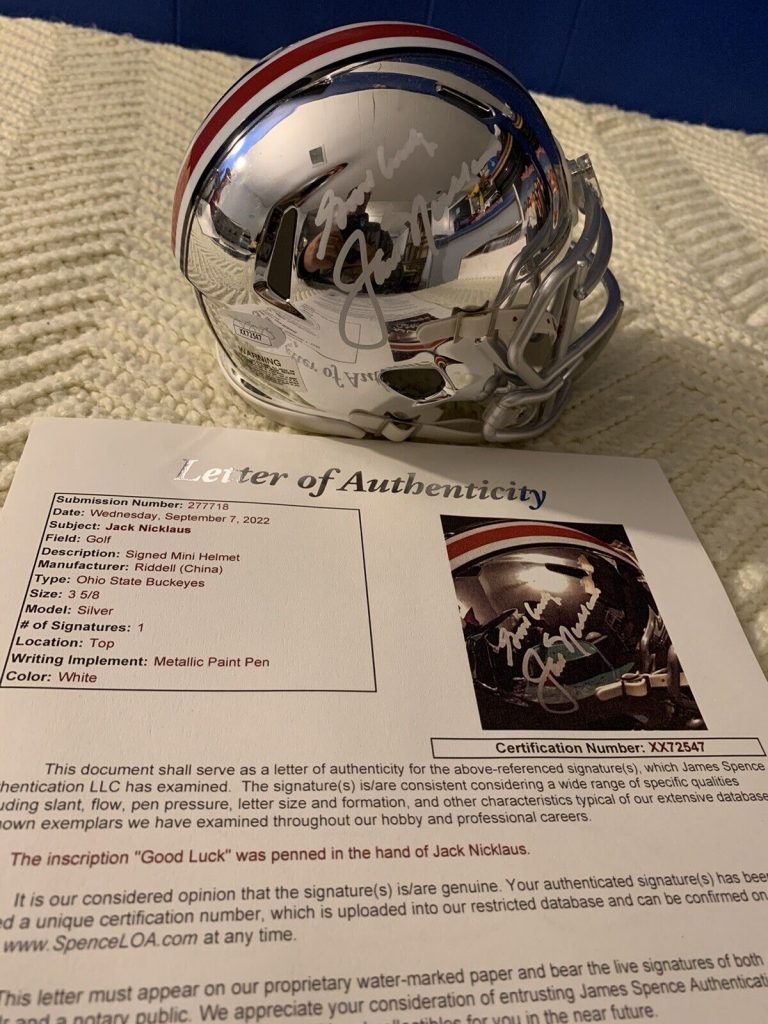 JACK NICKLAUS SIGNED OHIO STATE CHROME MINI HELMET JSA LOA COA AUTOGRAPHED GOLF
 COLLECTIBLE MEMORABILIA
