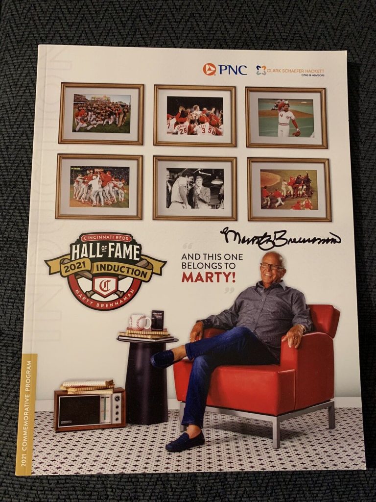 MARTY BRENNAMAN SIGNED CINCINNATI REDS HALL OF FAME 2021 PROGRAM MAGAZINE
 COLLECTIBLE MEMORABILIA