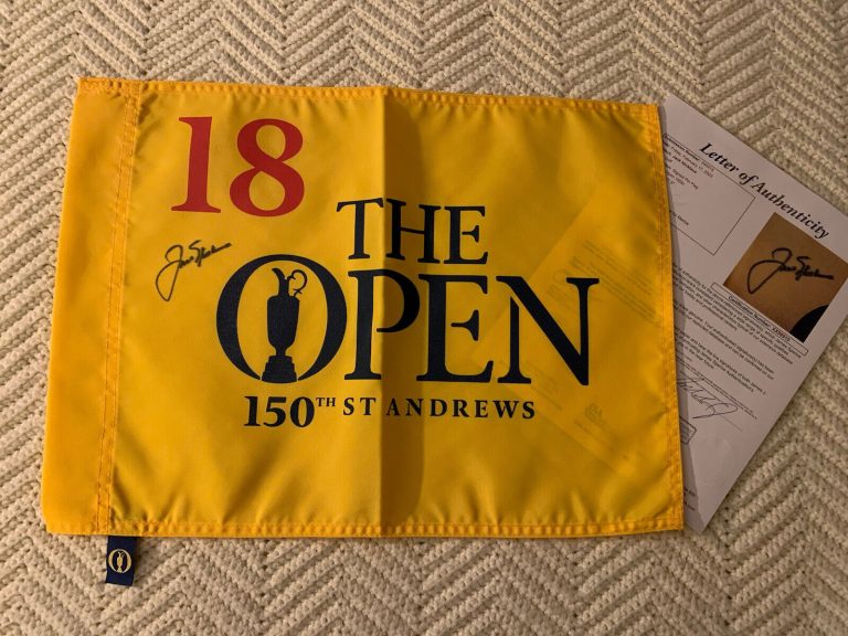JACK NICKLAUS SIGNED 2022 150TH BRITISH OPEN GOLF FLAG JSA AUTHENTICATED LOA COA
 COLLECTIBLE MEMORABILIA