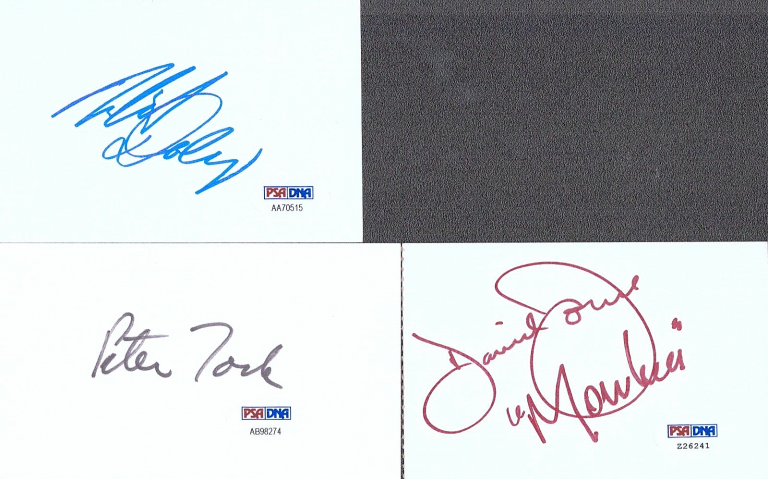 JONES NESMITH TORK DOLENZ SIGNED AUTOGRAPH INDEX CARDS THE MONKEES PSA DNA COA
 COLLECTIBLE MEMORABILIA