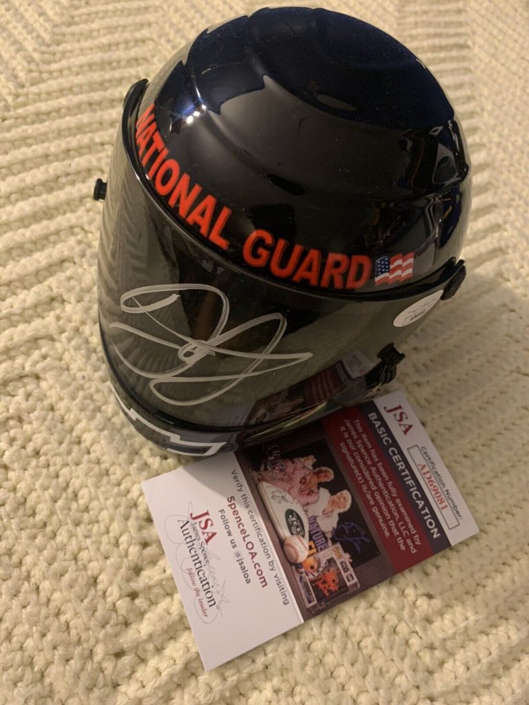 DALE EARNHARDT JR NASCAR SIGNED MINI HELMET AUTO 1/2 SCALE JSA AUTHENTICATED COA
 COLLECTIBLE MEMORABILIA