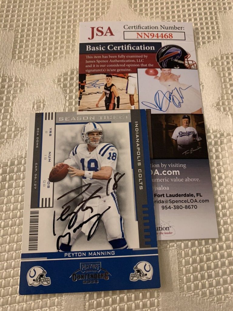 PEYTON MANNING SIGNED TRADING CARD PRO FOOTBALL HOF JSA AUTHENTICATED COA COLTS
 COLLECTIBLE MEMORABILIA