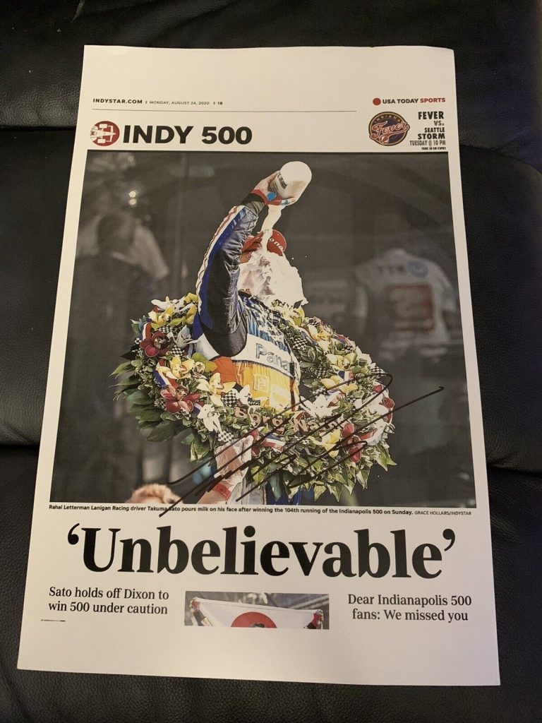 TAKUMA SATO SIGNED 11 X 17 POSTER INDIANAPOLIS INDY 500 NEWSPAPER PRINT 2020
 COLLECTIBLE MEMORABILIA