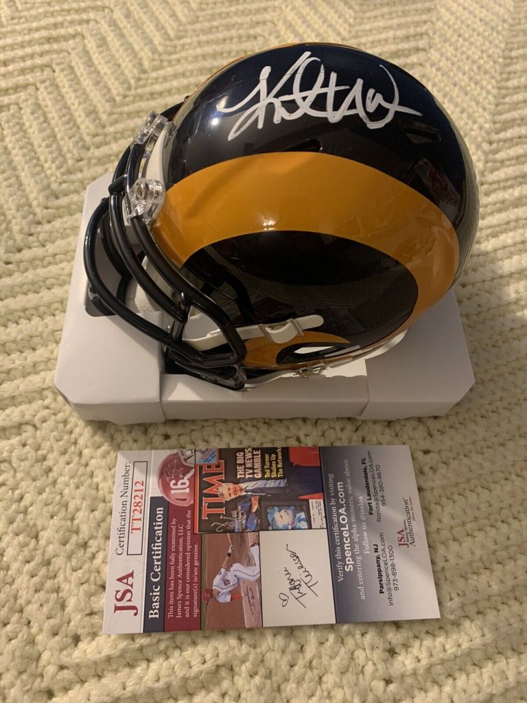 KURT WARNER SIGNED MINI HELMET ST LOUIS RAMS AUTOGRAPHED JSA AUTHENTICATION COA
 COLLECTIBLE MEMORABILIA