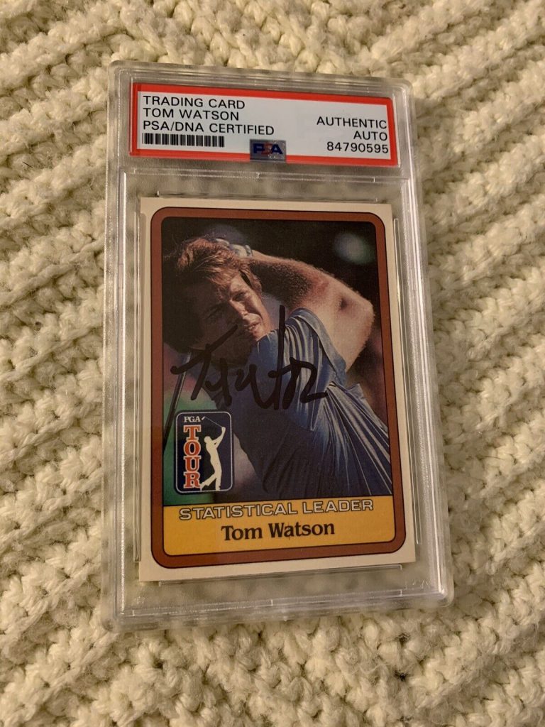 TOM WATSON SIGNED 1981 DONRUSS CARD #NNO PSA /DNA SLAB COA STAT LEADER RC ROOKIE
 COLLECTIBLE MEMORABILIA