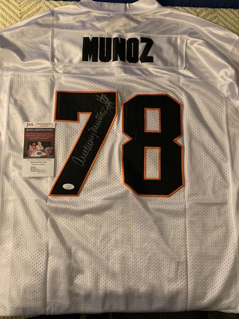 ANTHONY MUNOZ SIGNED BENGALS JERSEY STITCHED XL JSA AUTHENTICATION COA
 COLLECTIBLE MEMORABILIA