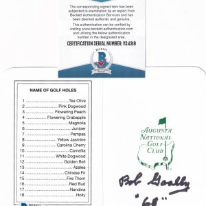 BOB GOALBY signed (AUGUSTA NATIONAL CLUB) Masters Scorecard BECKETT BAS V24318 Collectible Memorabilia