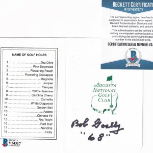 BOB GOALBY signed (AUGUSTA NATIONAL CLUB) Masters Scorecard BECKETT BAS V24317 Collectible Memorabilia
