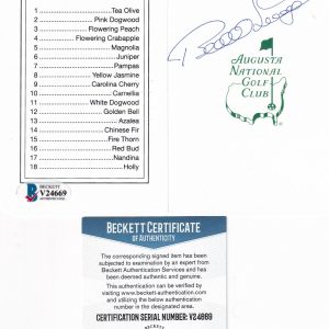 BERNHARD LANGER signed (AUGUSTA NATIONAL CLUB) Masters Scorecard BECKETT V24669 Collectible Memorabilia