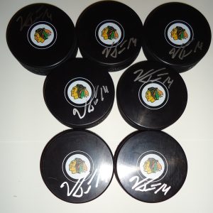 Viktor Tikhonov signed 15-16 Chicago Blackhawks souvenir logo hockey puck w/coa Collectible Memorabilia