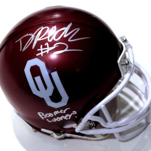 T.J. Pledger Signed Oklahoma Sooners Mini Helmet w/COA Boomer C Collectible Memorabilia