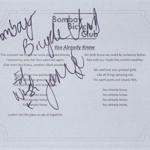 BOMBAY BICYCLE CLUB GROUP SIGNED YOU ALREADY KNOW LYRIC SHEET Collectible Memorabilia