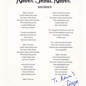 NEVER SHOUT NEVER CHRISTOFER DREW CANT STAND IT LYRIC SHEET Collectible Memorabilia