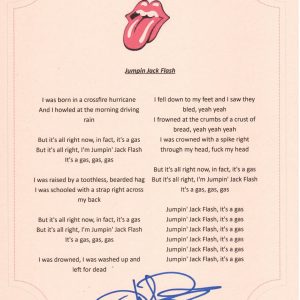 THE ROLLING STONES KARL DENSON SIGNED JUMPIN JACK FLASH LYRIC SHEET Collectible Memorabilia
