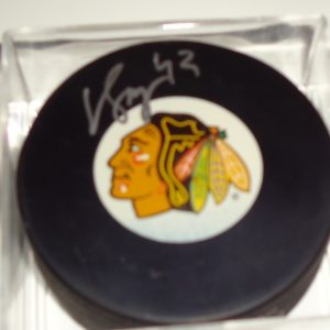 Viktor Svedberg signed 15-16 Chicago Blackhawks souvenir logo hockey puck w/coa Collectible Memorabilia