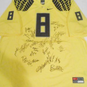 2014 Oregon Ducks Team Signed Football Jersey w/COA National Championship #1 C Collectible Memorabilia