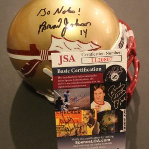 Brad Johnson Signed Florida State Mini Football Helmet w/JSA COA LL20807 Collectible Memorabilia