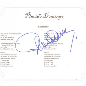 PLACIDO DOMINGO SIGNED EL CONDOR PASA LYRIC SHEET Collectible Memorabilia