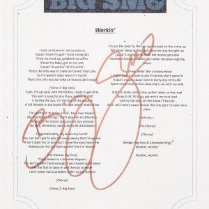 BIG SMO SIGNED LYRIC SHEET SONG "WORKIN" Collectible Memorabilia