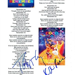 ROBERT LOPEZ KRISTEN-ANDERSON LOPEZ SIGNED REMEMBER ME COCO LYRIC SHEET AUTO COA Collectible Memorabilia