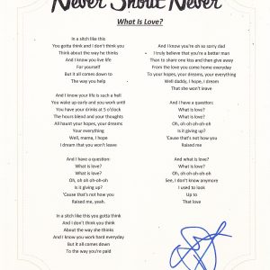 NEVER SHOUT NEVER CHRISTOFER DREW WHAT IS LOVE ROCKSTAR LYRIC SHEET Collectible Memorabilia