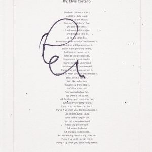 ELVIS COSTELLO SIGNED PUMP IT UP LYRIC SHEET Collectible Memorabilia
