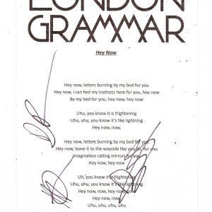 LONDON GRAMMAR GROUP SIGNED HEY NOW LYRIC SHEET Collectible Memorabilia