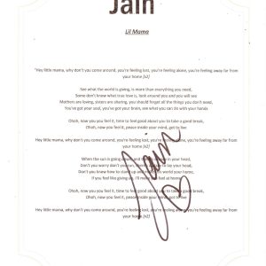 JAIN SIGNED LIL MAMA LYRIC SHEET Collectible Memorabilia