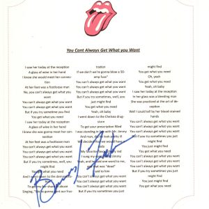 THE ROLLING STONES BERNARD FOWLER SIGNED YOU CANT ALWAYS GET WHAT LYRIC SHEET Collectible Memorabilia