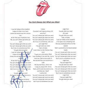 ROLLING STONES BERNARD FOWLER SIGNED U CANT ALWAYS GET WHAT U WANT LYRIC SHEET Collectible Memorabilia