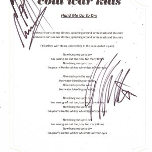 COLD WAR KIDS GROUP SIGNED HAND ME UP TO DRY LYRIC SHEET Collectible Memorabilia