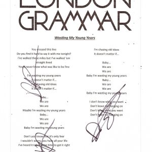LONDON GRAMMAR GROUP SIGNED WASTING MY YOUNG YEARS LYRIC SHEET Collectible Memorabilia