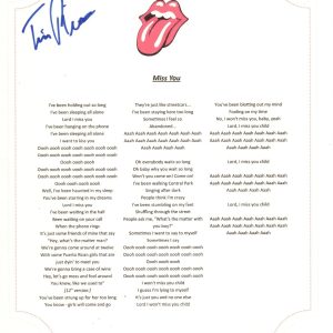 THE ROLLING STONES TIM RIES SIGNED MISS YOU LYRIC SHEET Collectible Memorabilia
