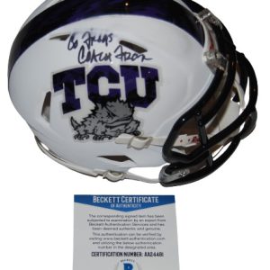 DENNIS FRANCHIONE signed (TCU HORNED FROGS) mini football helmet BECKETT AA24481