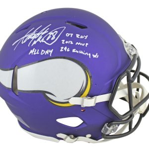 Vikings Adrian Peterson 4x Incribed Signed Proline F/S Speed Helmet BAS Witness