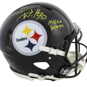 Steelers T.J. Watt "Mega Watt" Signed Proline Full Size Speed Helmet JSA Witness