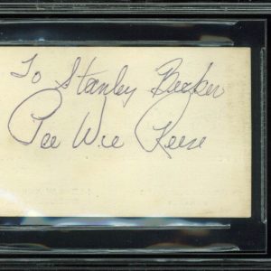 Dodgers Pee Wee Reese "Best Wishes" Authentic Signed Business Card BAS Slabbed