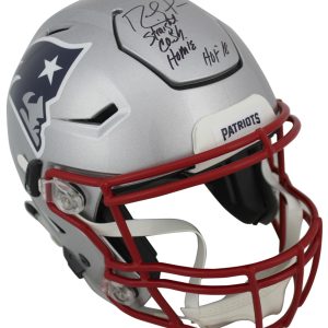 Patriots Randy Moss "SCH HOF 18" Signed Speed Flex Full Size Helmet BAS Witness