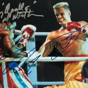 Sylvester Stallone Dolph Lundgren Carl Weathers signed autographed 8x10 Photo