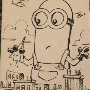 Chris Renaud Rare Hand Signed 8x10 Sketch Canvas Minions Despicable Me Artwork