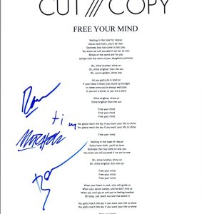 CUT COPY Signed Autographed "Free Your Mind" Lyric Sheet Full Band COA VD