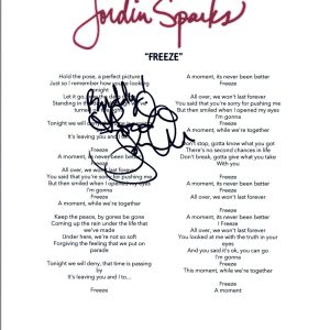 Jordin Sparks Signed Autographed "Freeze" Music Lyric Sheet COA VD