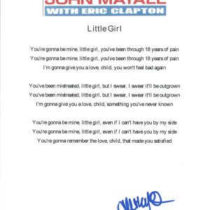 John Mayall Signed Autographed The Bluesbreakers LITTLE GIRL Lyric Sheet COA