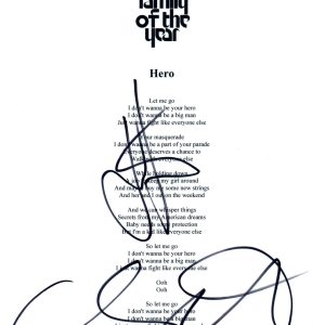FAMILY OF THE YEAR Signed Autographed "Hero" Song Lyric Sheet by 2 COA