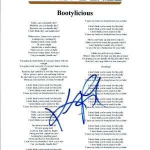 Kelly Rowland Signed Autographed Destiny's Child BOOTYLICIOUS Lyric Sheet COA