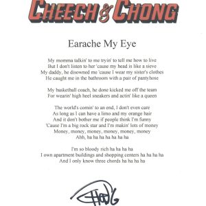 Tommy Chong Signed Cheech & Chong's "EARACHE MY EYE" Lyric Sheet Beckett BAS COA