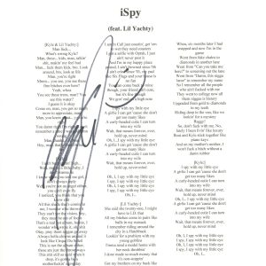 KYLE Harvey Signed Autographed iSpy Lyric Sheet SuperDuperKyle ACOA COA