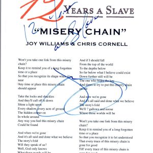 Joy Williams Signed Autograph 12 YEARS A SLAVE "Misery Chain" Lyric Sheet COA VD